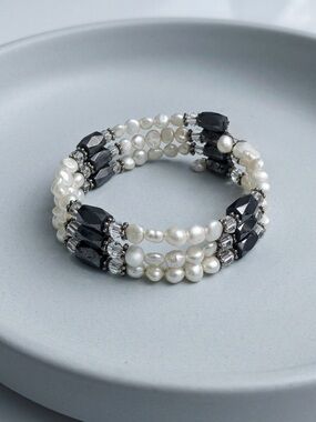 Vintage Freshwater Pearl Magnetic Hematite Wrap Bracelet